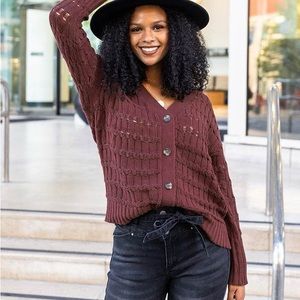 2-$30 or 1-$20 GRACE & LACE Skip Stitch Cabled Sweater in Raisin, size small